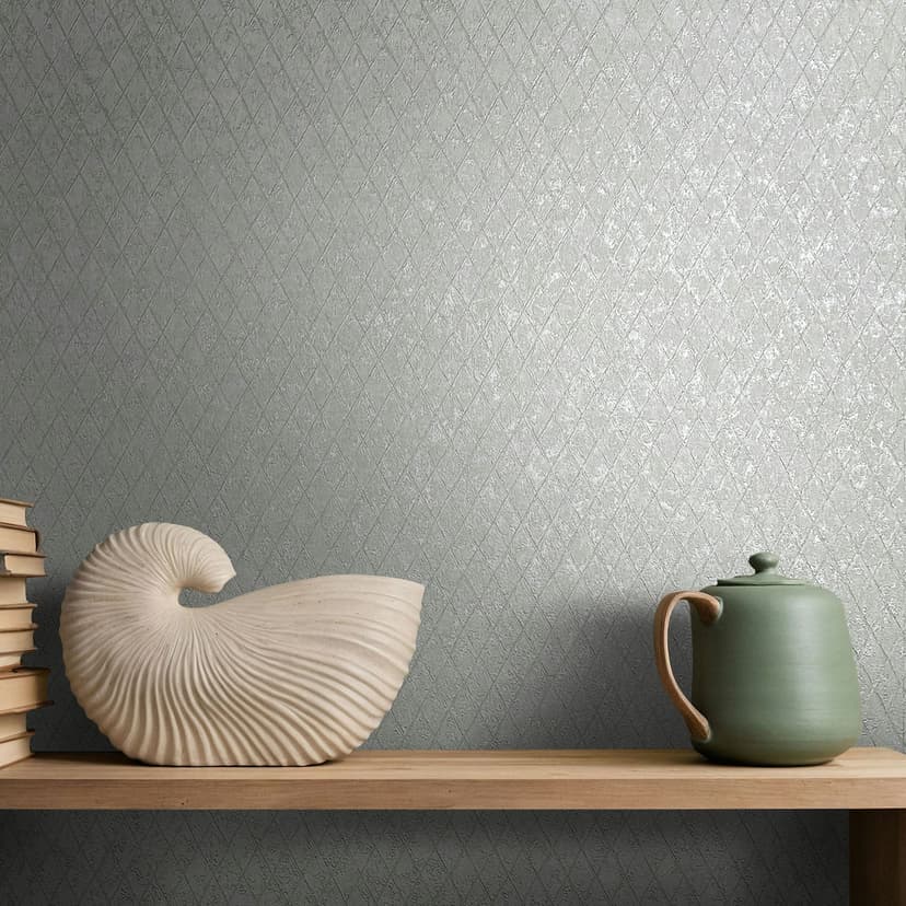 Papel pintado no tejido con motivo de rombos grises y gráficos geométricos