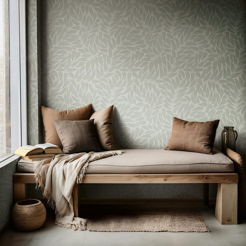 Papel pintado no tejido hojas naturaleza floral mate en verde
