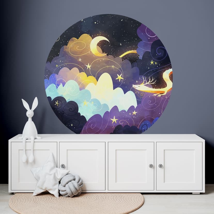 Vinilo decorativo Vuelo de cometas entre nubes estrelladas - DigitalArtsi - Redondo
