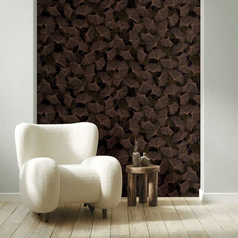 Papel pintado no tejido 3D, hojas naturaleza floral mate en marrón