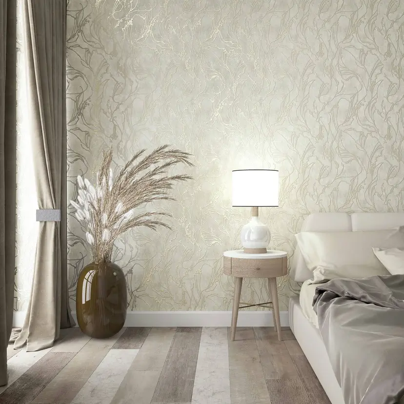 Papel pintado no tejido con líneas curvas brillantes gráfico beige