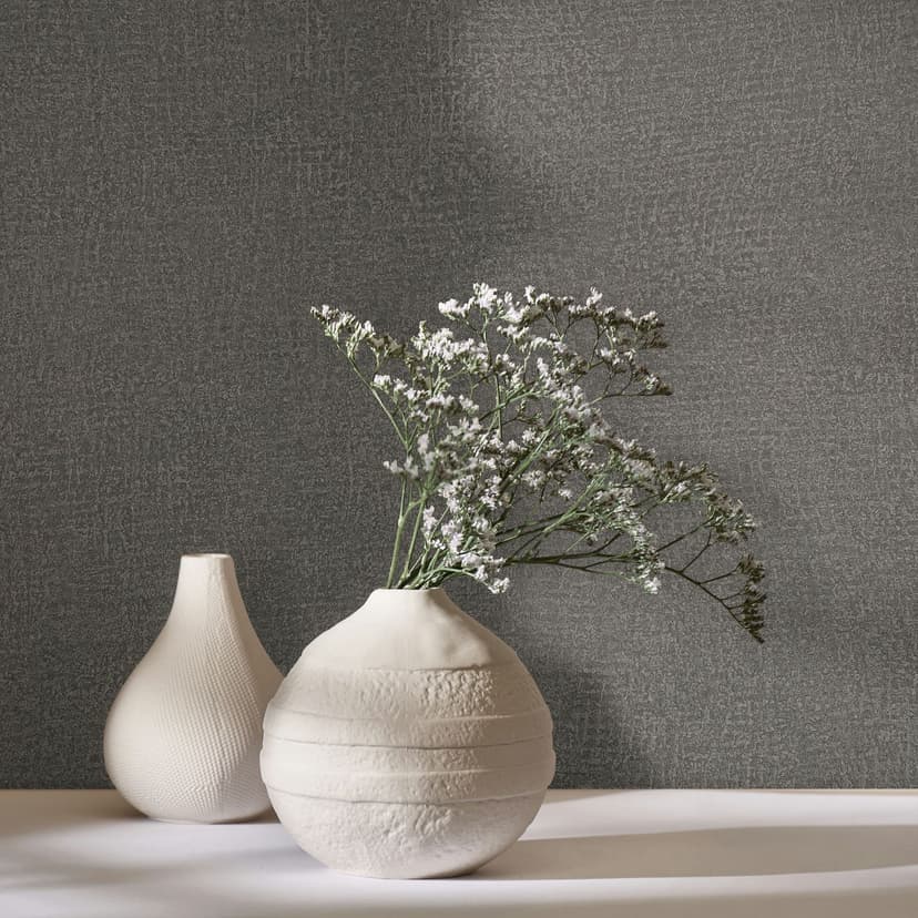 Papel pintado no tejido en gris, oliva Textura textil de yeso con aspecto liso