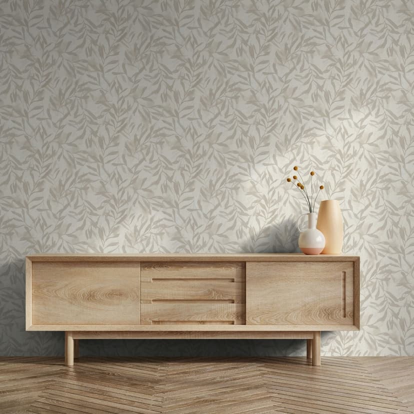 Papel pintado no tejido de color beige hojas aspecto vintage floral naturaleza