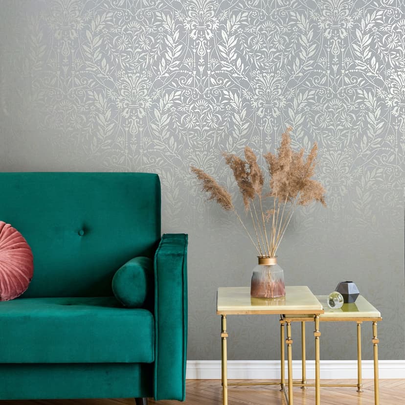 Papel pintado no tejido Ornamento Floral Naturaleza en azul grisáceo