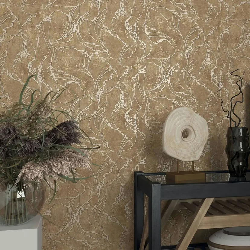 Papel pintado no tejido con líneas curvas brillantes gráfico marrón