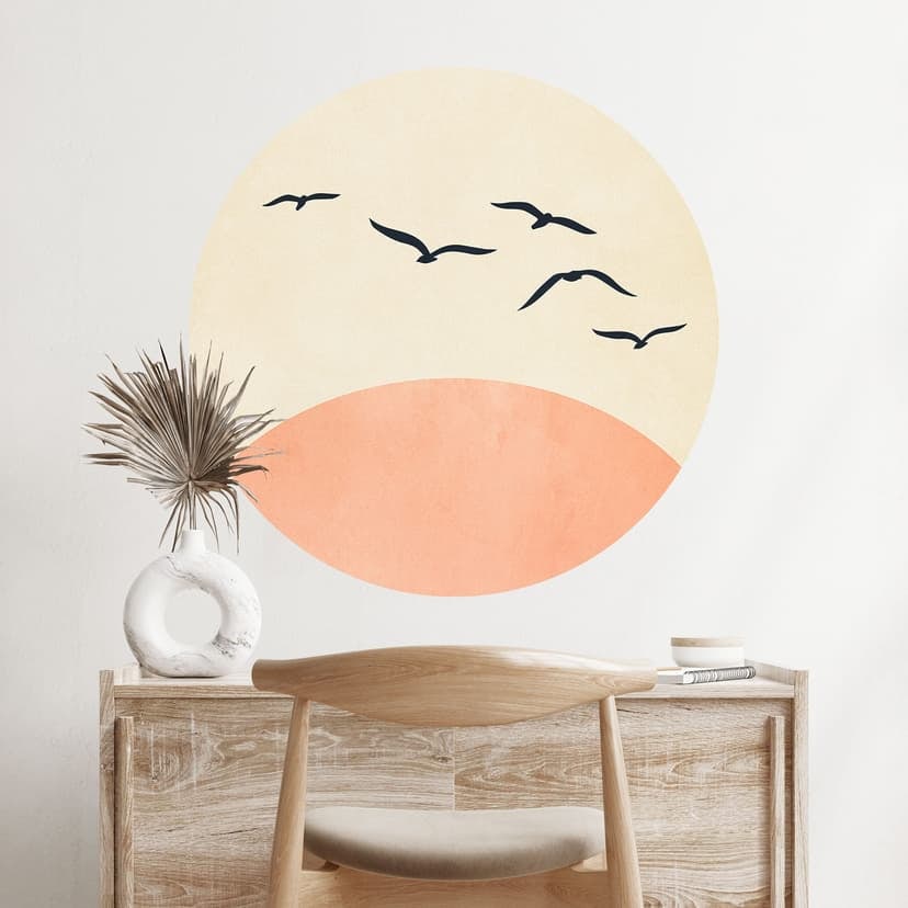 Vinilo decorativo Bandada de pájaros al atardecer - Cubistika - Redondo