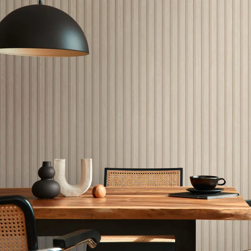 Papel pintado no tejido paneles de madera Papel pintado 3D aspecto madera paneles de pared beige moderno