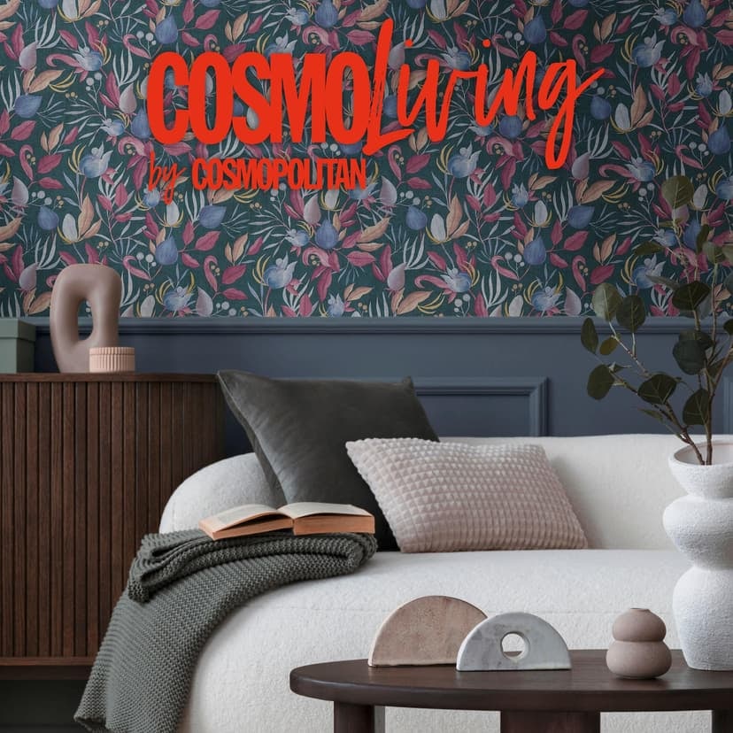 Papel pintado COSMOPOLITAN diseño hojas azul rojo - Papel pintado no tejido de diseño moderno