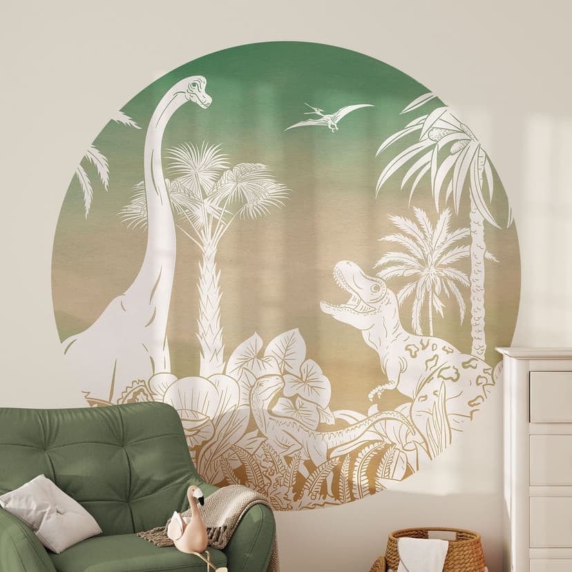 Vinilo decorativo Viaje de aventura a los dinosaurios - Ombre - Kikki Belle - Redondo