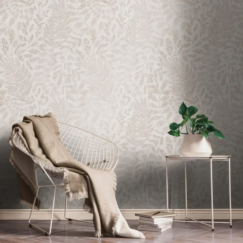 Papel pintado no tejido hojas de palmera crema oro motivo floral papel pintado salón