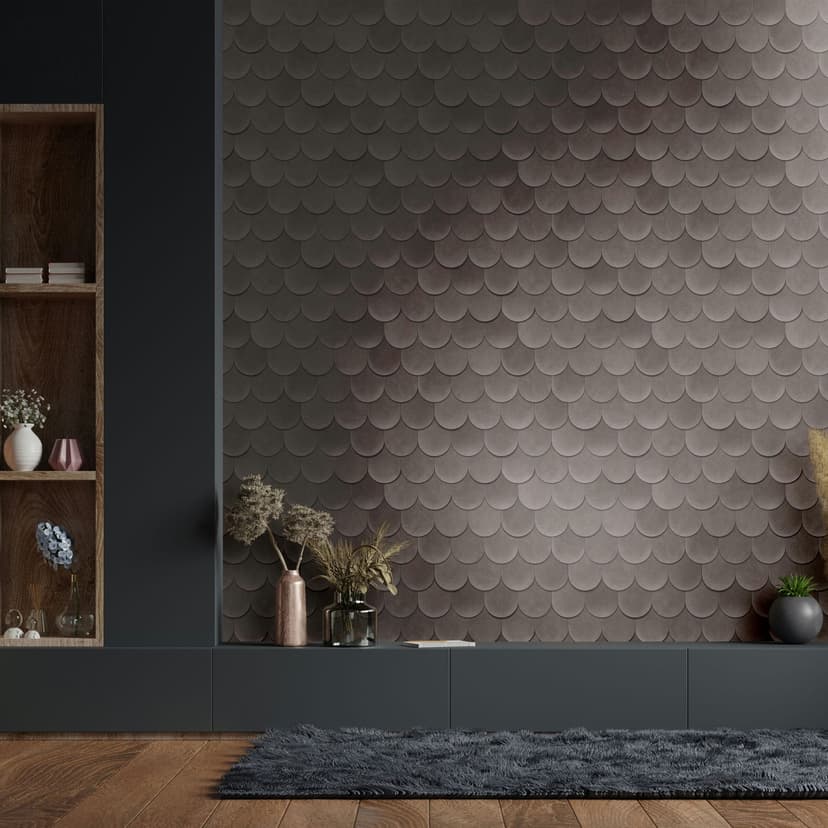 Papel pintado no tejido en gris 3D look escamas vintage usado look geométrico
