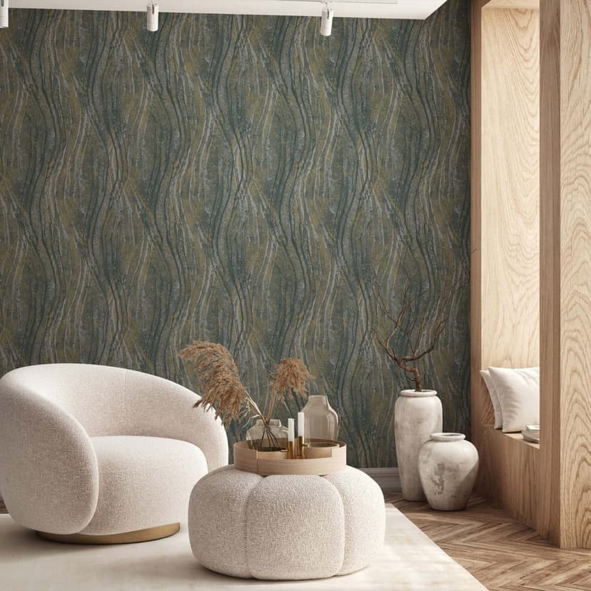 Papel pintado no tejido hormigón, ondas gráfico moderno en gris