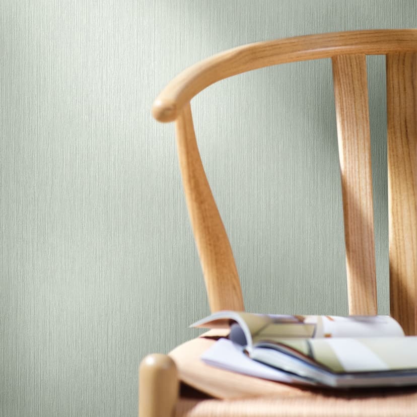 Papel pintado no tejido de líneas finas y textura ligera verde liso