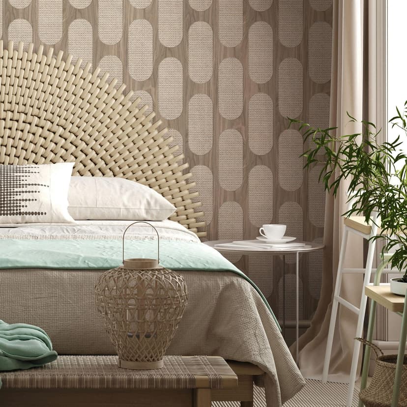 Papel pintado no tejido en gris marrón aspecto madera textura madera geométrica