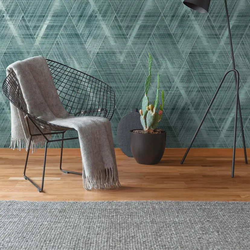 Papel pintado geométrico verde Muestra gráfica de papel pintado no tejido para sala de estar, cocina