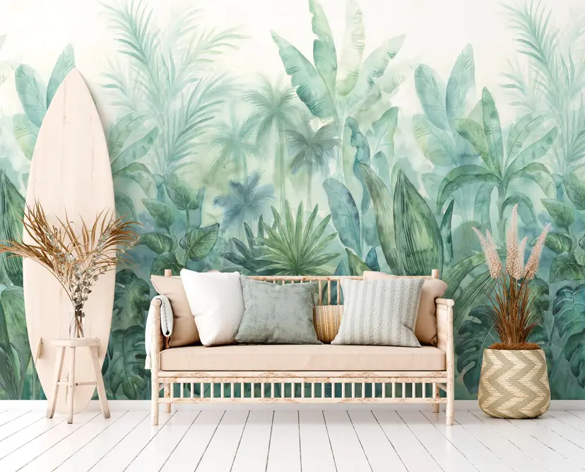 Papel pintado Jungla verde azul - Papel pintado no tejido Livingwalls botánico - mate y liso