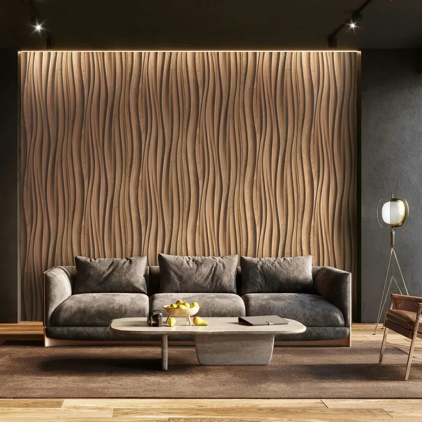 Papel pintado no tejido marrón efecto madera 3D textura madera moderna