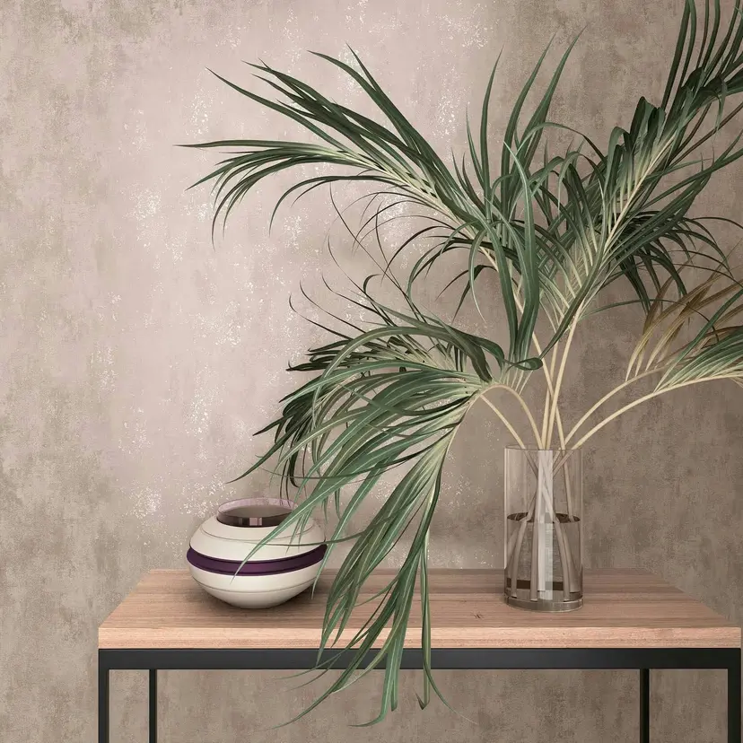 Papel pintado no tejido con aspecto de hormigón liso beige ligeramente brillante