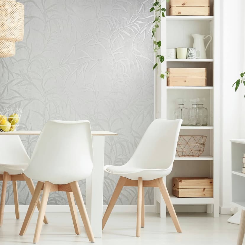 Papel pintado no tejido con hojas en hormigón aspecto floral blanco