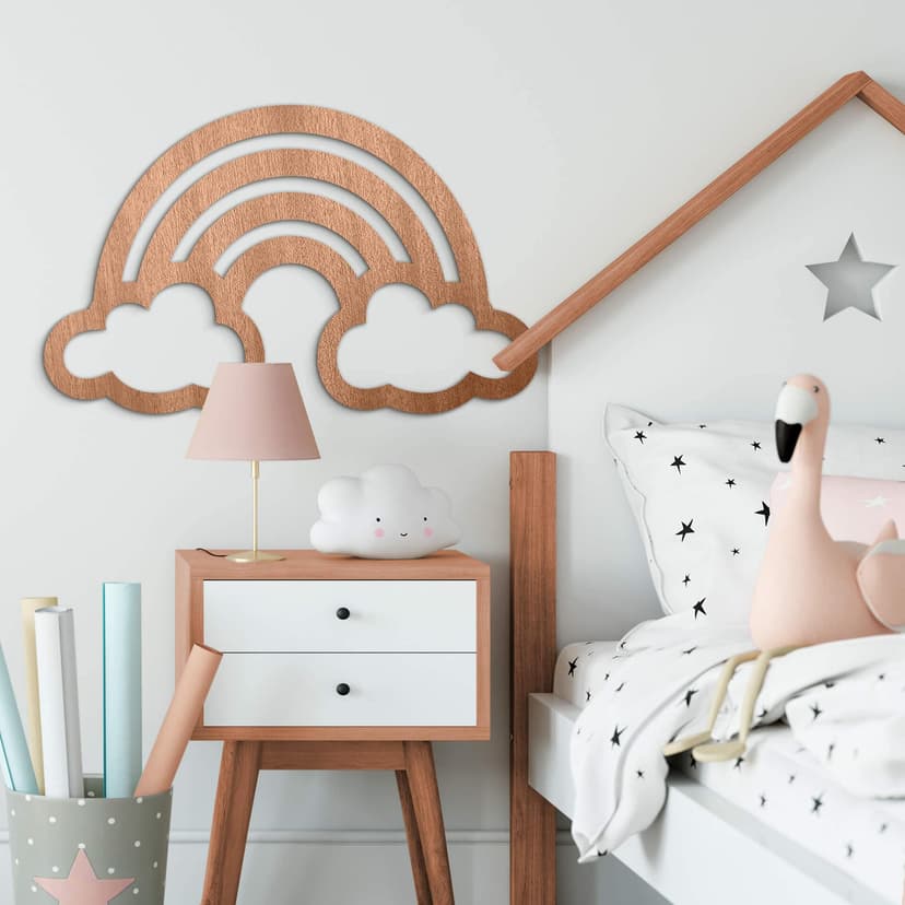 Decoración en madera caoba - Arco iris con nubes