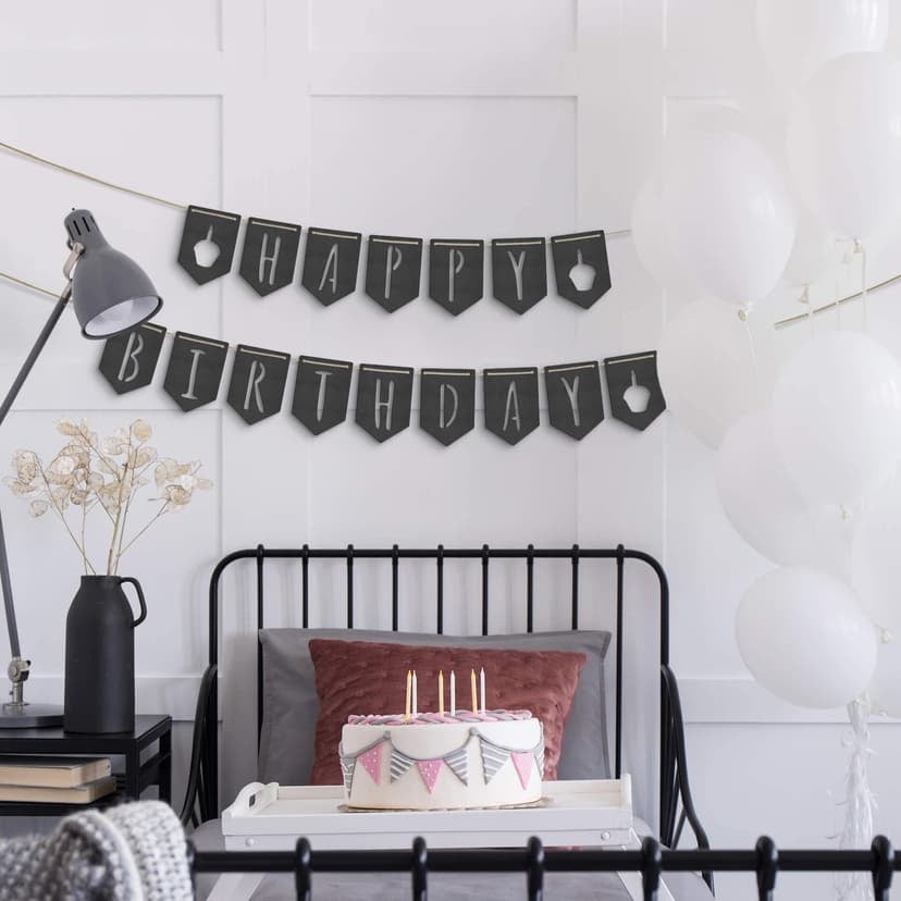 MDF - Decoración en madera - Cadena de banderines Feliz Cumpleaños incl. cuerda de algodón