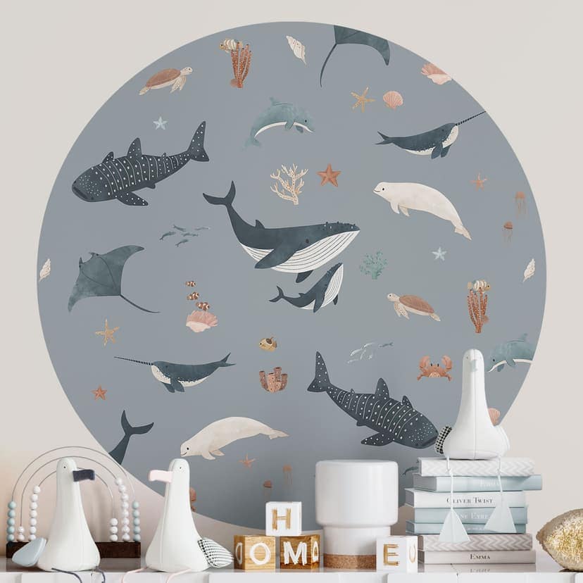 Mundo submarino marítimo - Ballenas y animales marinos - Kikki Belle - Redondo