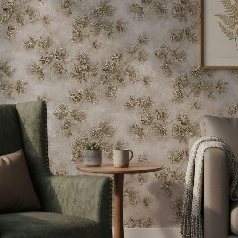 Papel pintado no tejido flores, hormigón naturaleza floral mate en beige