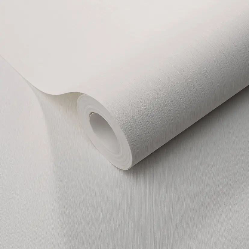 Papel pintado no tejido con textura longitudinal fina en blanco