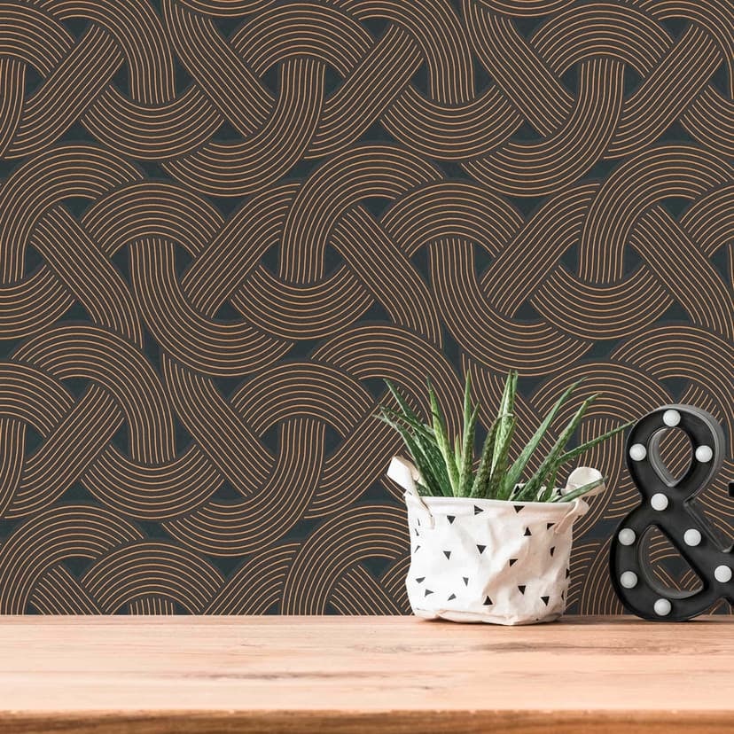 Papel pintado no tejido de estilo art déco negro dorado - papel pintado gráfico con motivo de líneas
