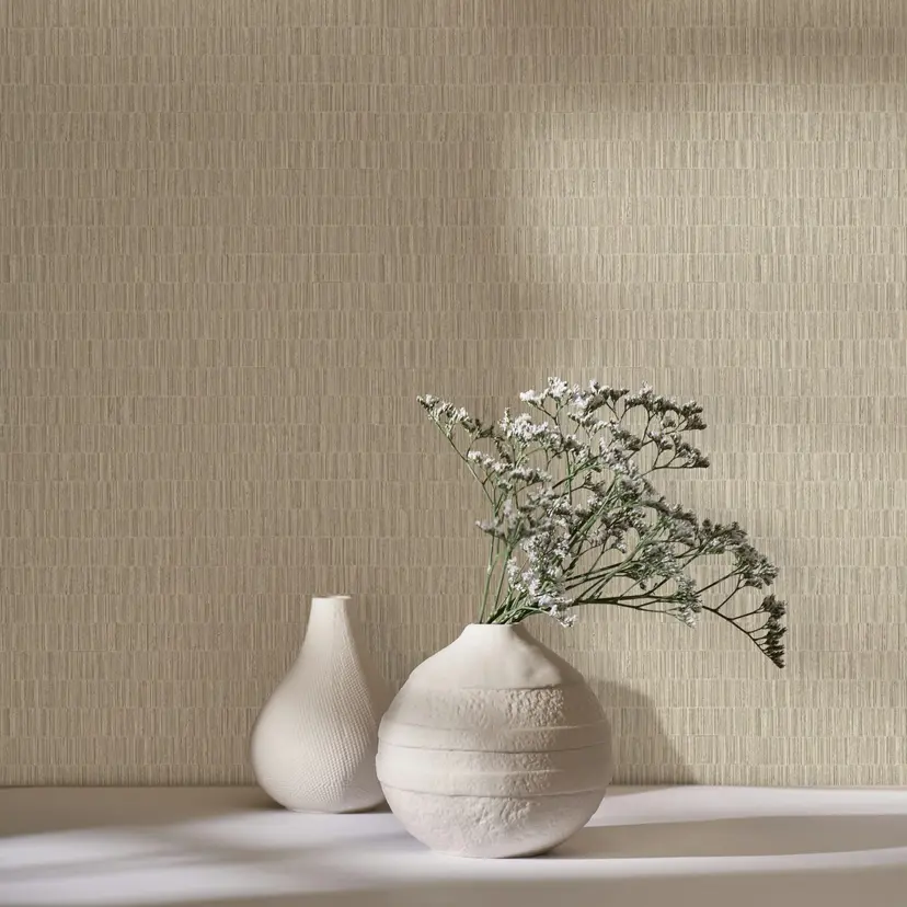 Papel pintado de tejido-no-tejido con motivo de baldosas texturadas de aspecto textil beige