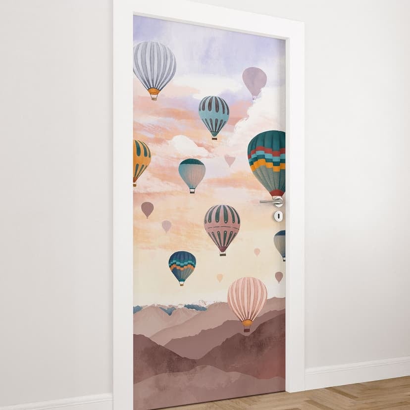 Vinilo para puertas de habitaciones infantiles - Volando alto con globos aerostáticos - Goed Blauw -
