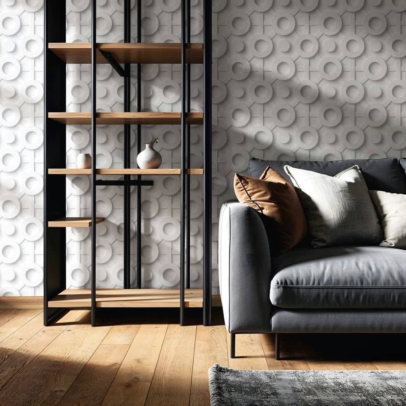 Papel pintado no tejido gráfico 3D aspecto moderno, círculos mate en gris