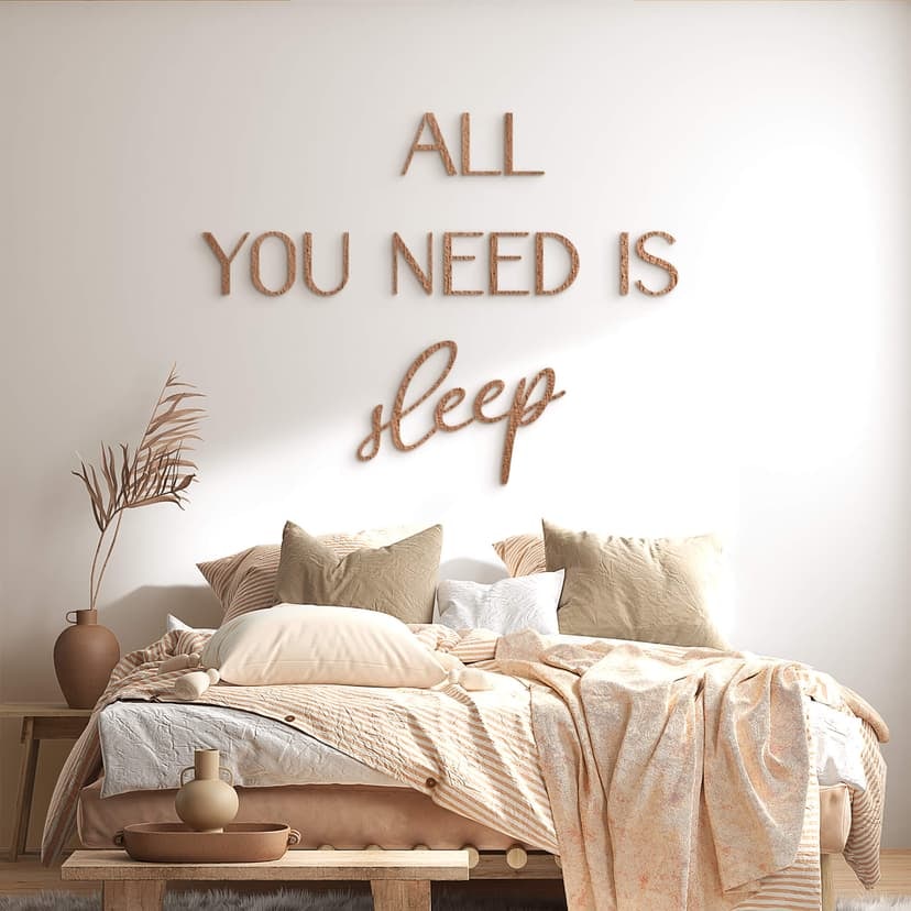 dormitorio con letras de madera en 3D - All you need is sleep - Caoba