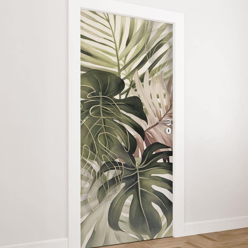 Vinilo puerta boho hojas tropicales - Haase - Decoración autoadhesiva para puertas