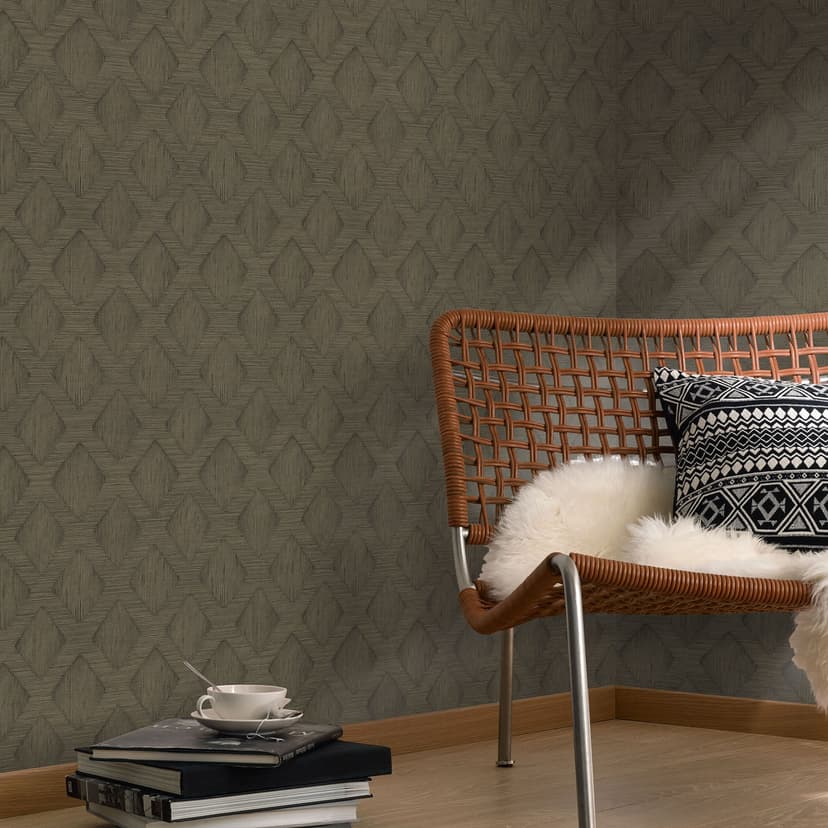 Papel pintado no tejido, papel pintado gráfico Jardín secreto marrón oscuro