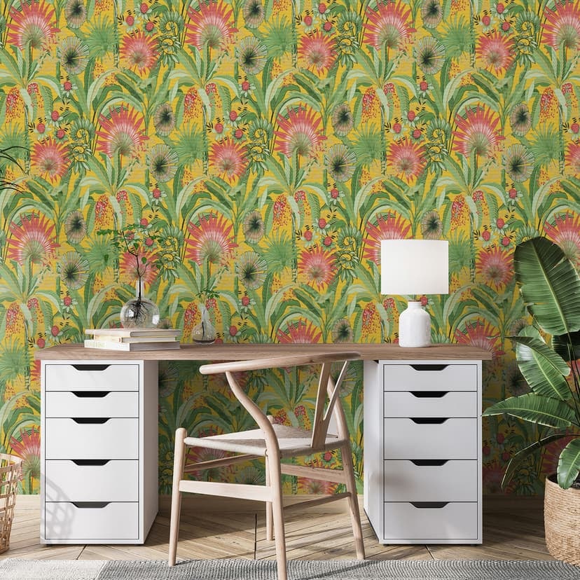Papel pintado floral, papel pintado no tejido Erismann Martinique amarillo