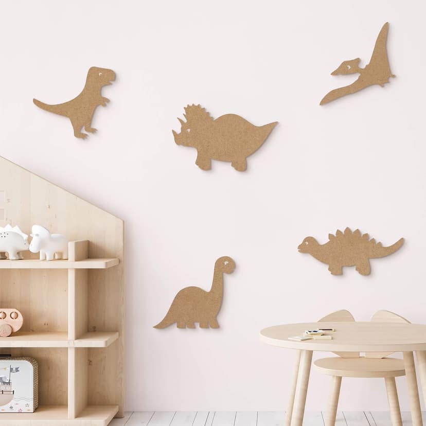 Decoración en madera habitación infantil juego de dinosaurios (5 piezas) - MDF naturaleza