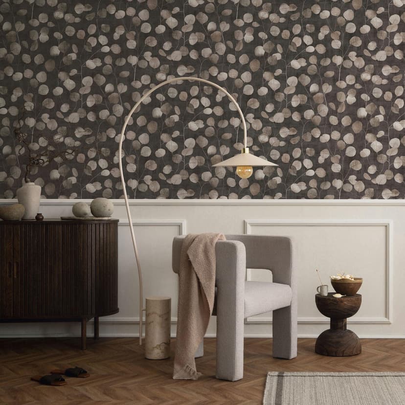 Papel pintado no tejido en marrón hojas aspecto naturaleza floral