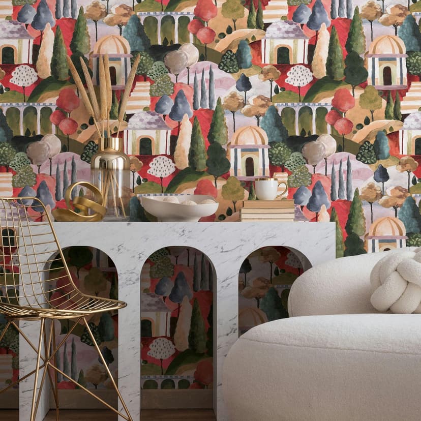 Papel pintado no tejido en coloridos árboles pintorescos gráfico moderno