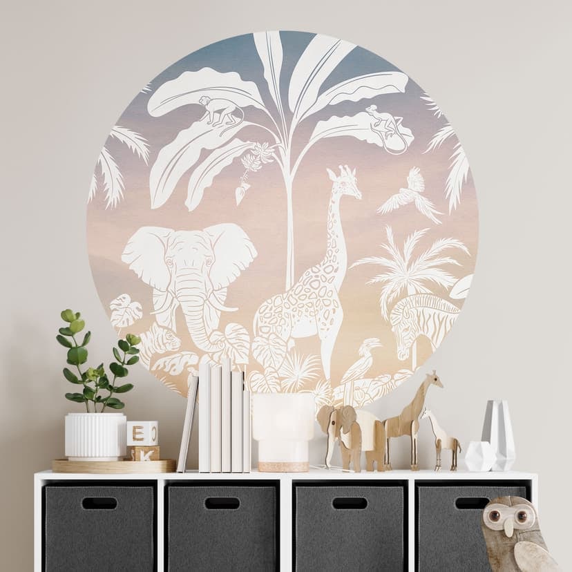 Vinilo decorativo de paraíso en la jungla con animales salvajes - Ombre - Kikki Belle - Redondo