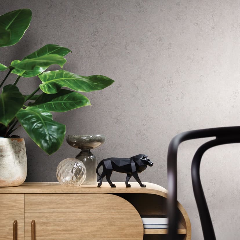 Papel pintado no tejido con textura gris de aspecto escayola moderno