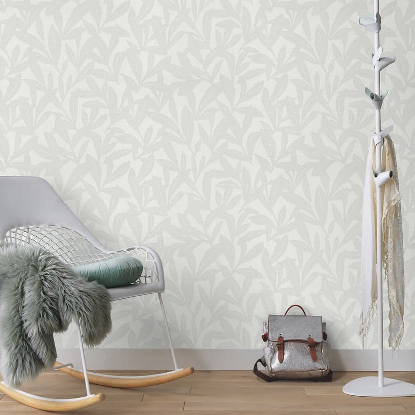 Papel pintado no tejido, papel pintado motivo floral La Terrasse gris, crema