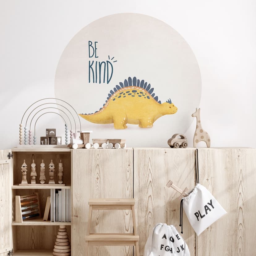 Vinilo decorativo Dino Be Kind - Estegosaurio - Tunaboylu - Redondo