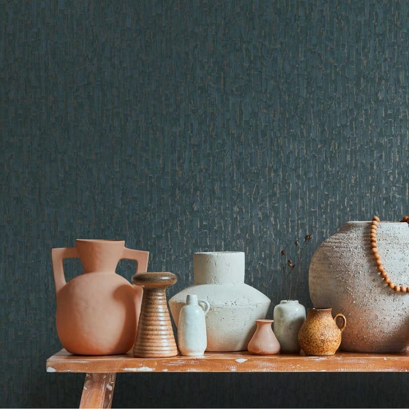 Papel pintado texturado con efecto 3D azul marrón - Papel pintado no tejido moderno