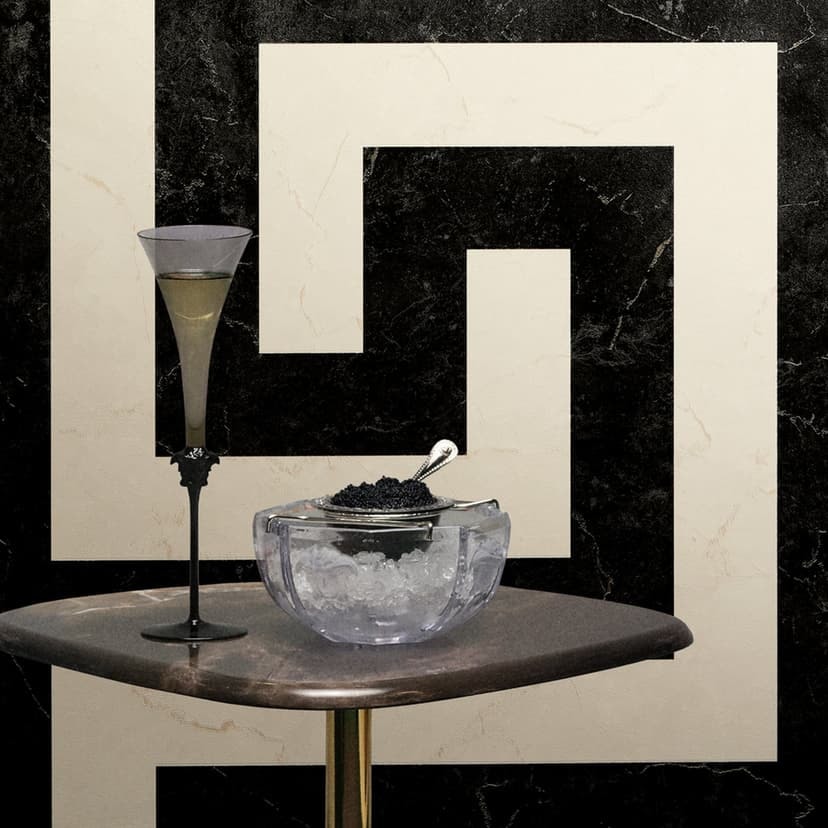 Papel pintado no tejido Versace Greek meander graphic black white grey marble look modern