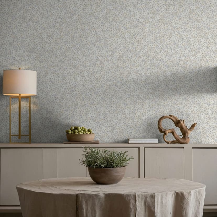 Papel pintado no tejido flores, hojas naturaleza floral, clásico mate en gris