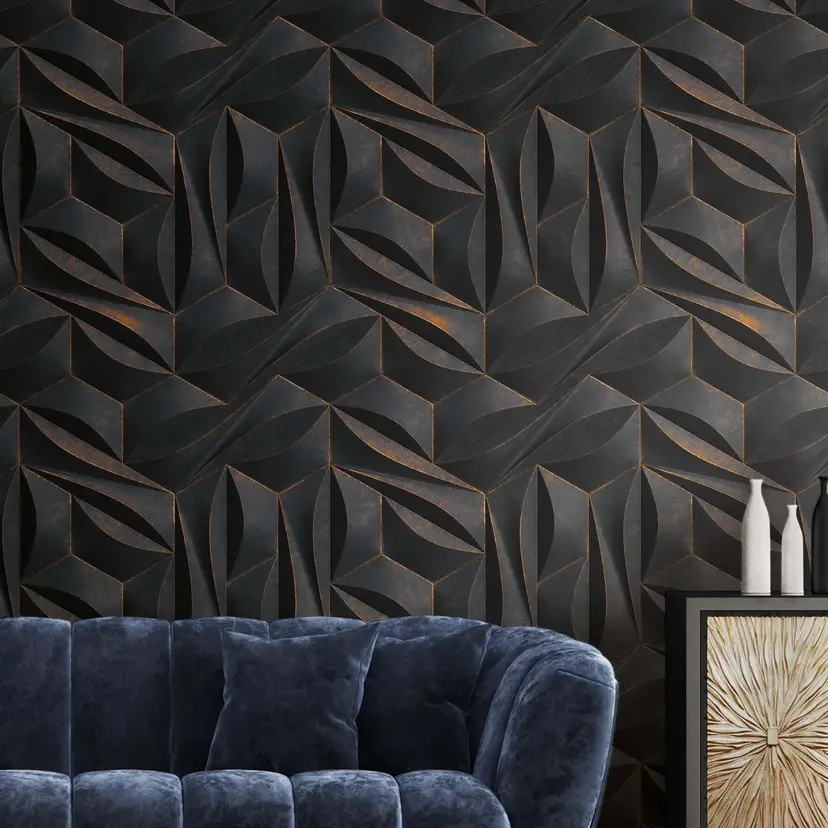 Papel pintado 3d efecto no tejido diseño cobre negro Papel pintado no tejido moderno 2,80 x 1,59 m