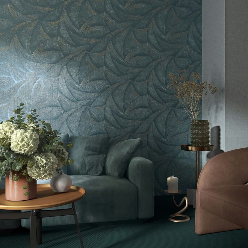 Papel pintado no tejido en azul, plata ondas de aspecto 3D gráfico moderno