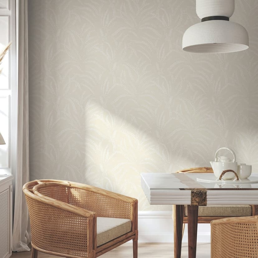 Papel pintado no tejido hojas, zarcillos naturaleza floral en beige