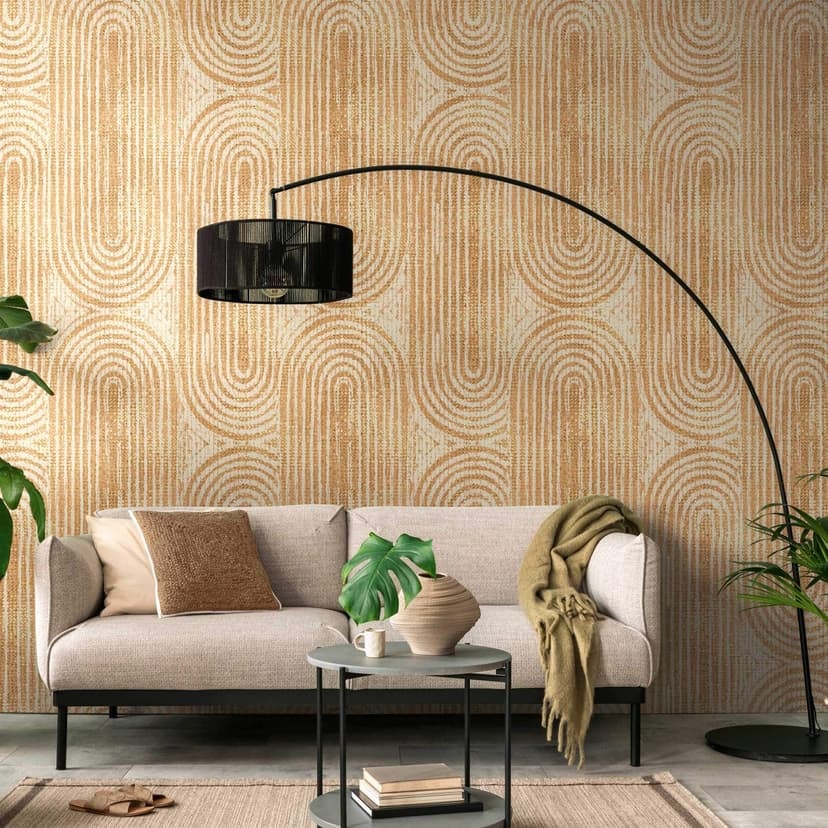 Papel pintado retro en marrón y beige - Papel pintado geométrico no tejido para salón y vestíbulo